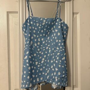 Pink Lily Light Blue and White Polka Dot Blouse
